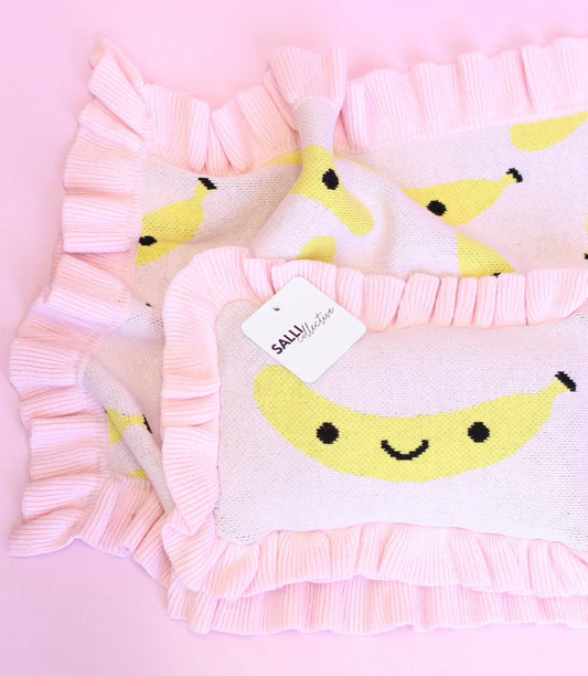 Frilled Smilie Banana doll Blanket + Pillow set