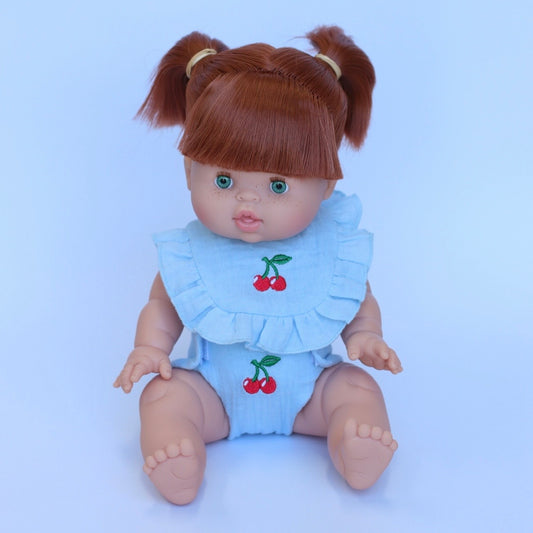 Cherry Frilled Bib & Diaper Doll Set 🍒