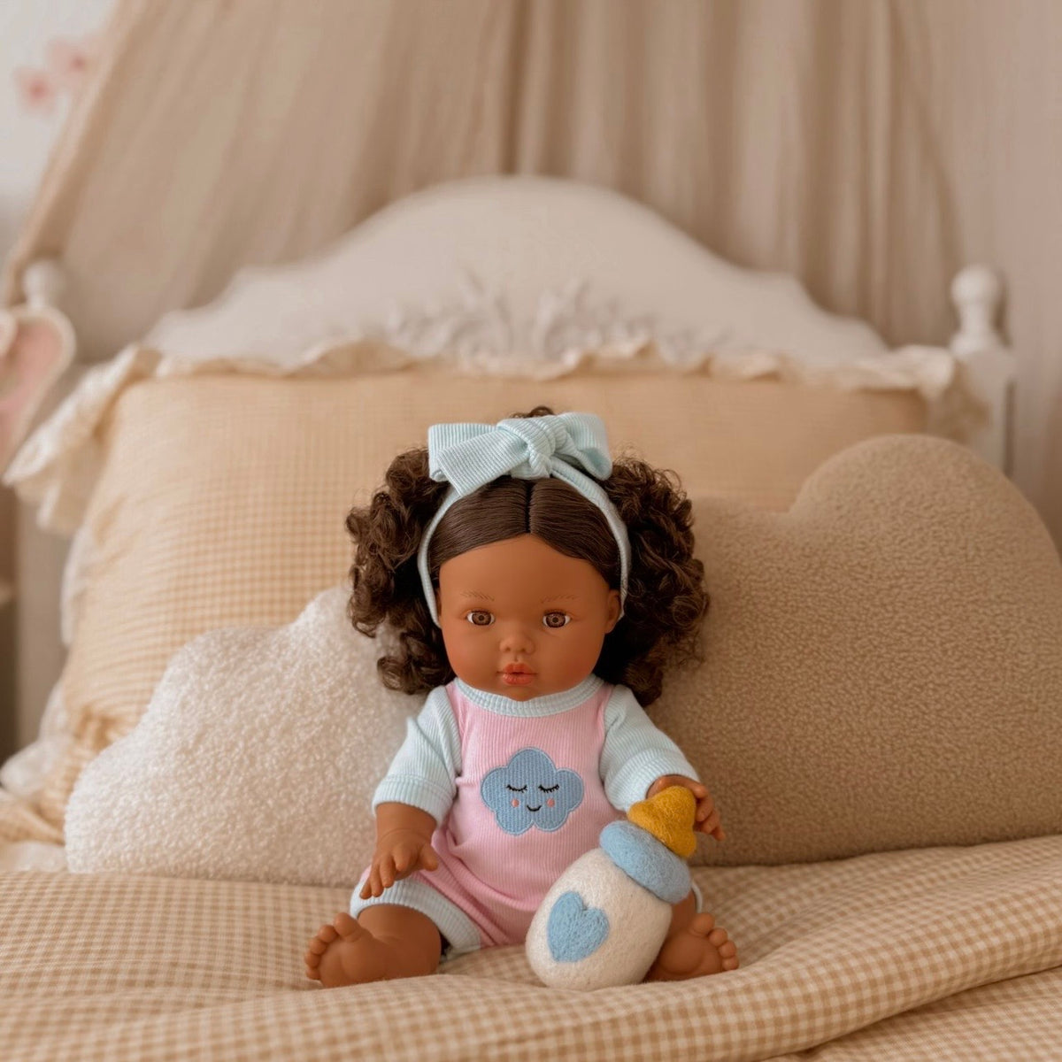 Dolls Sweet Dreams cloud Romper + Bow set Fits 34-38cm Minikane Gordis, Mini Colettos, Llorens dolls