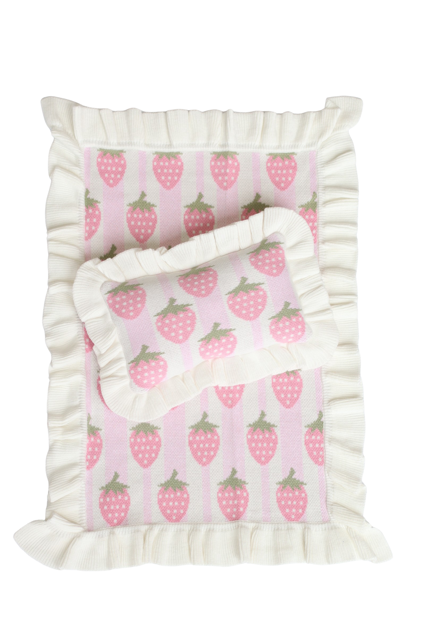 Strawberry frilled doll Blanket + Pillow set