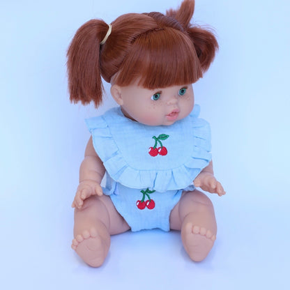 Cherry Frilled Bib & Diaper Doll Set 🍒