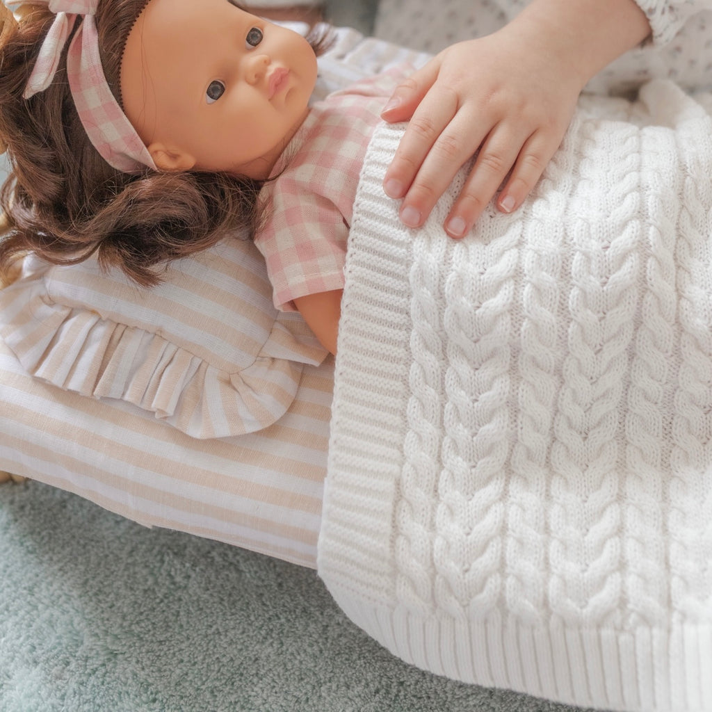 IN STOCK Cream Luxe Cable Knit Doll Blanket
