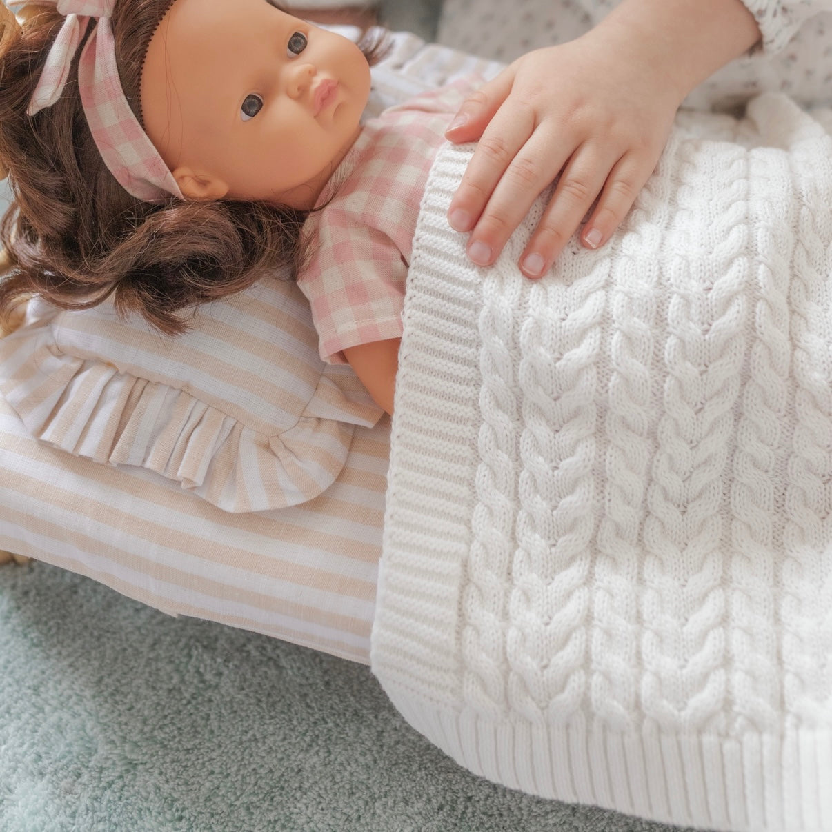 IN STOCK Cream Luxe Cable Knit Doll Blanket