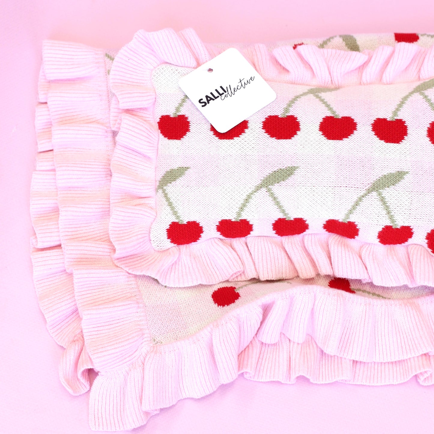 Frilled Gingham Cherry Blanket + Pillow set