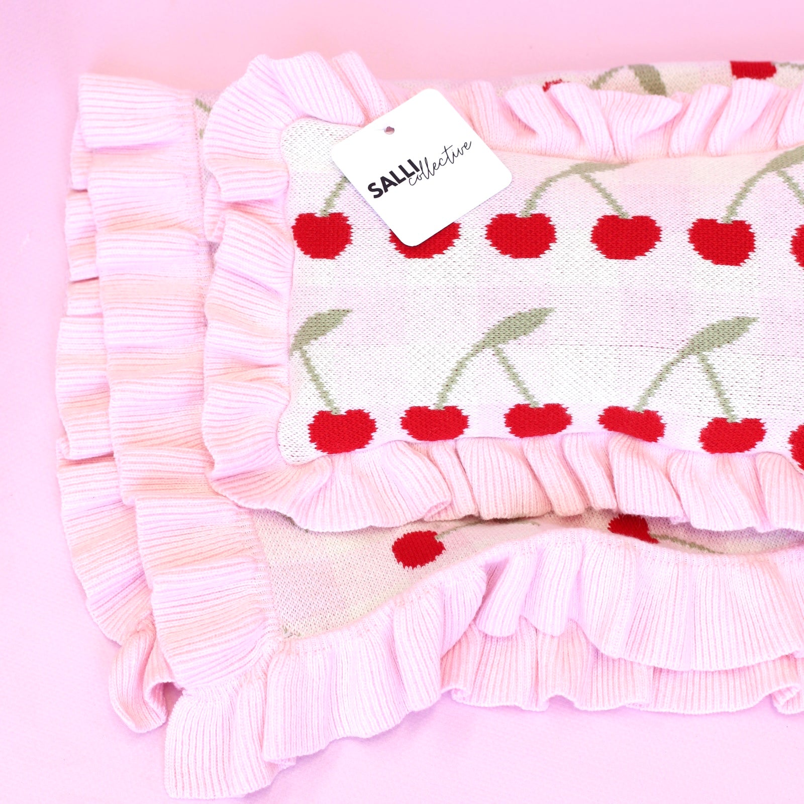 IN STOCK Frilled Gingham Cherry Blanket + Pillow set