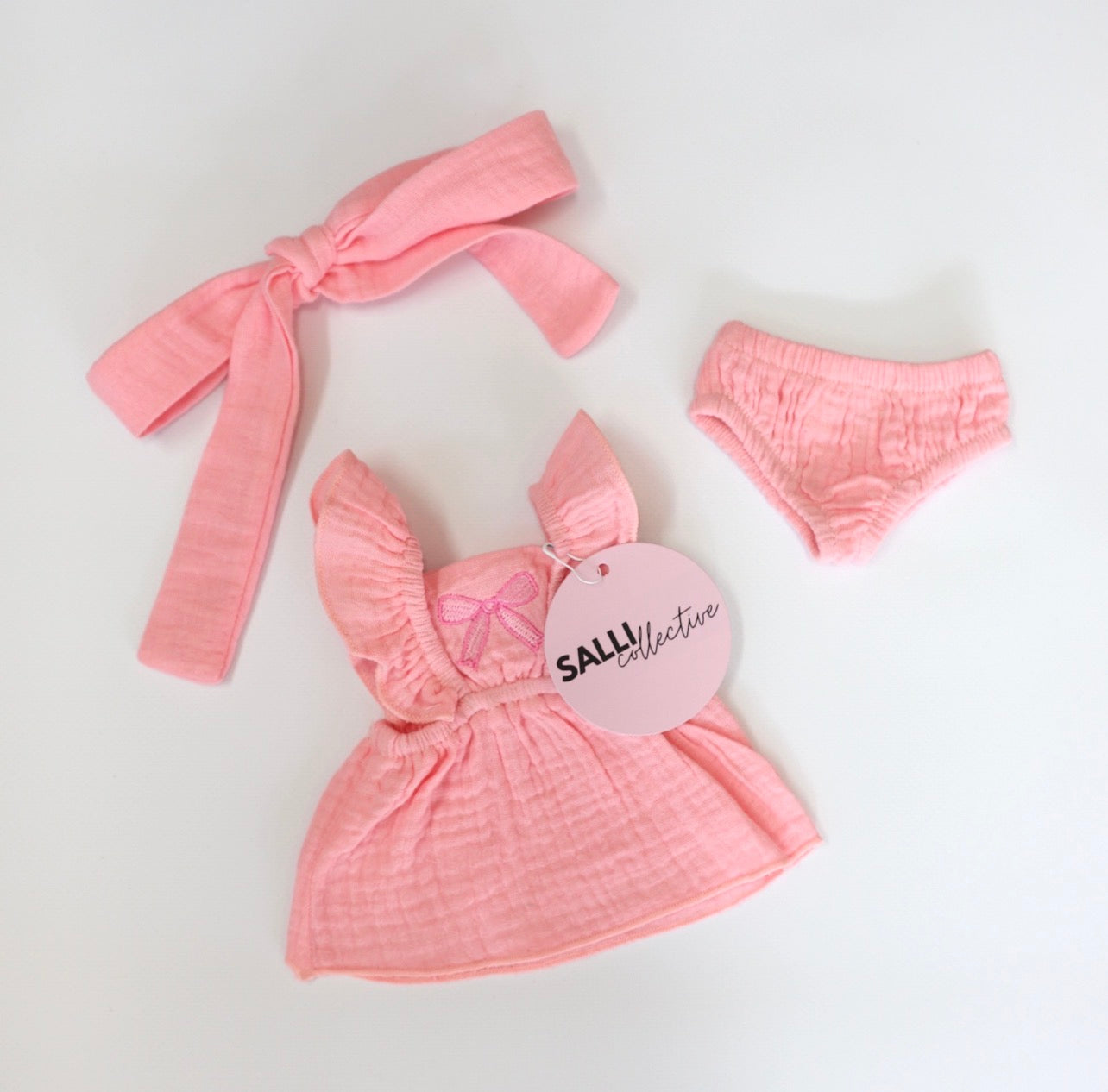 Petal pink bow dress headwrap and knickers - 3 pce set