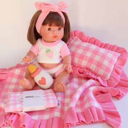 Frilled tulip Pink Gingham doll Blanket + Pillow set (Copy)