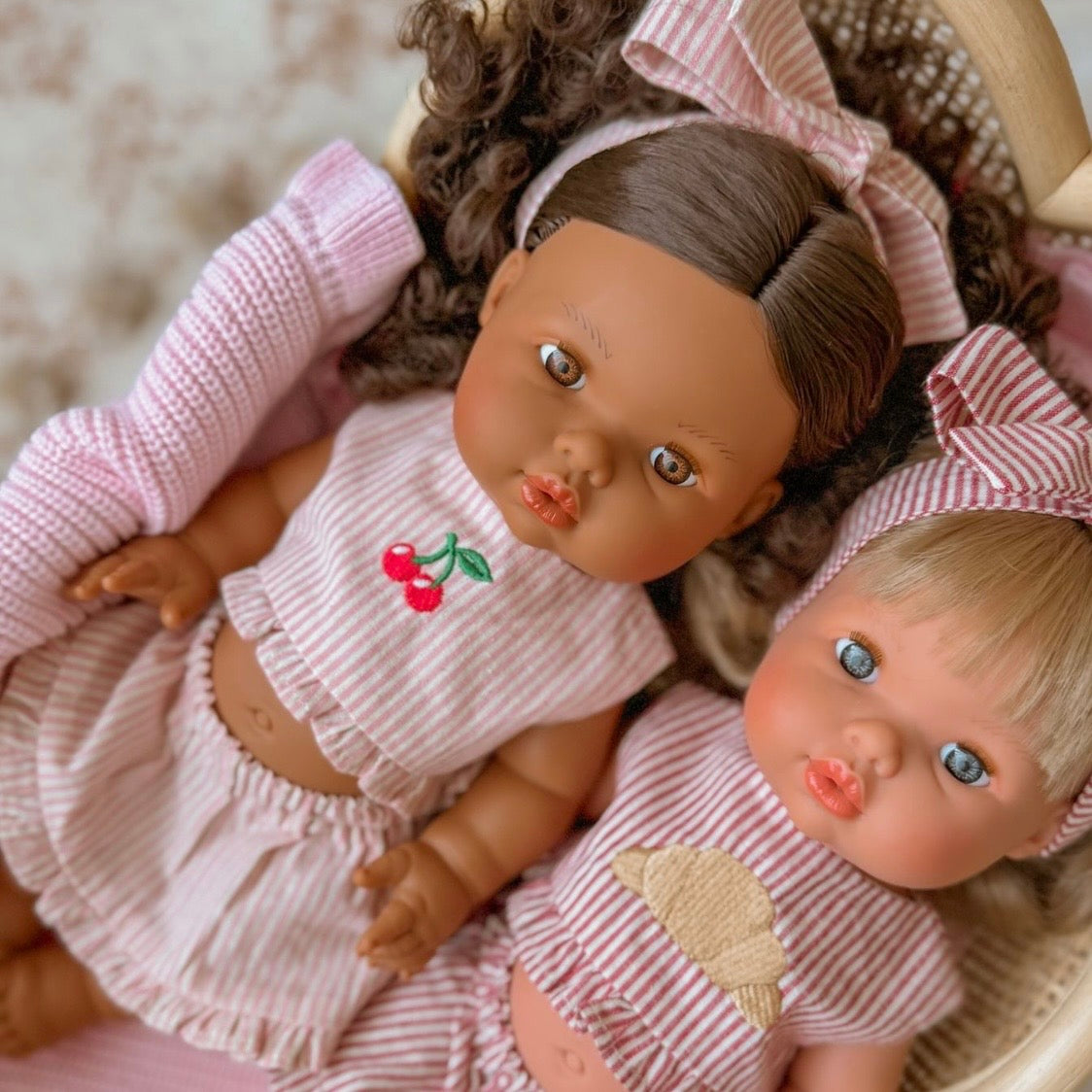 PRE ORDER Vintage Pink & Ivory Frilled Three-Piece Set with Cherry 🍒 Embroidery