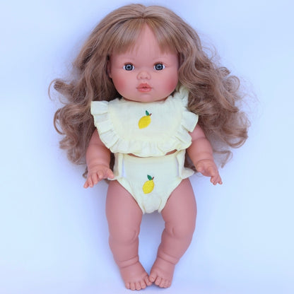 🍋 Lemon Frilled Bib & Diaper Doll Set - Fits 34-38cm Minikane Gordis, Mini Colettos, Llorens dolls