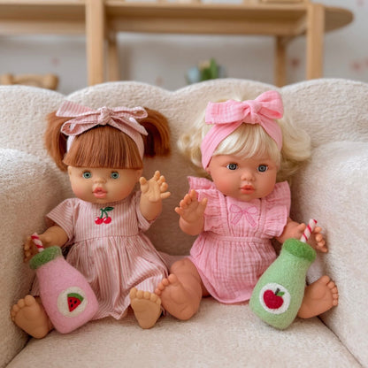Petal pink dolls bow dress headwrap and Bloomers - 3 pce set-Fits 34-38cm Minikane Gordis, Mini Colettos, Llorens dolls