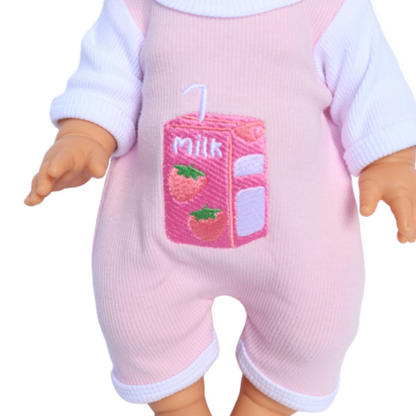 PRE ORDER Strawberry Sips Milk Romper + Bow set - Fits 34-38cm Minikane Gordis, Mini Colettos, Miniland Dolls, Llorens dolls (Copy)