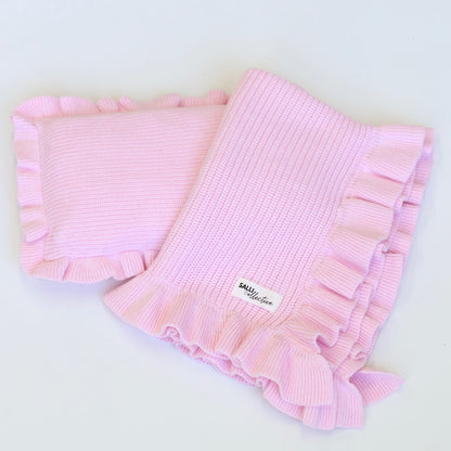 Powder Pink frilled doll Blanket + Pillow set