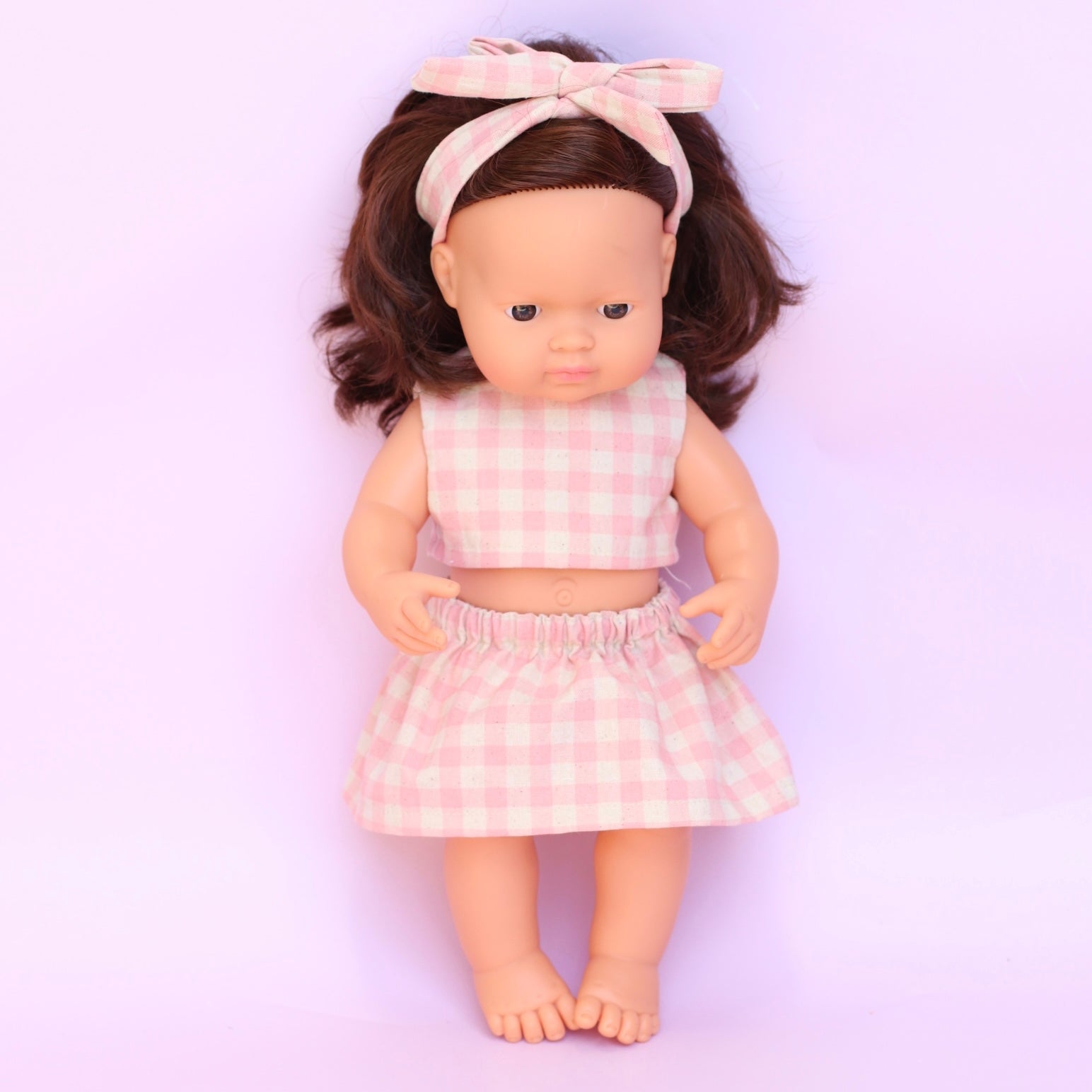 Two piece set + Head wrap in Pink Gingham