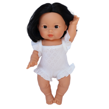 PRE ORDER White heart pointelle heart Playsuit - Fits 34-38cm Minikane Gordis, Mini Colettos, Miniland Dolls, Llorens dolls