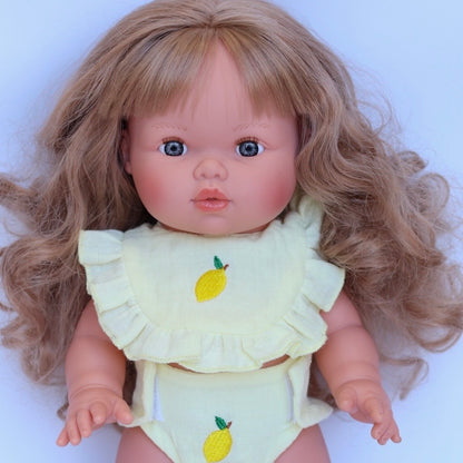 🍋 Lemon Frilled Bib & Diaper Doll Set - Fits 34-38cm Minikane Gordis, Mini Colettos, Llorens dolls