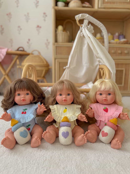 🍓 Strawberry Frilled Bib & Diaper Doll Set - Fits 34-38cm Minikane Gordis, Mini Colettos, Llorens dolls