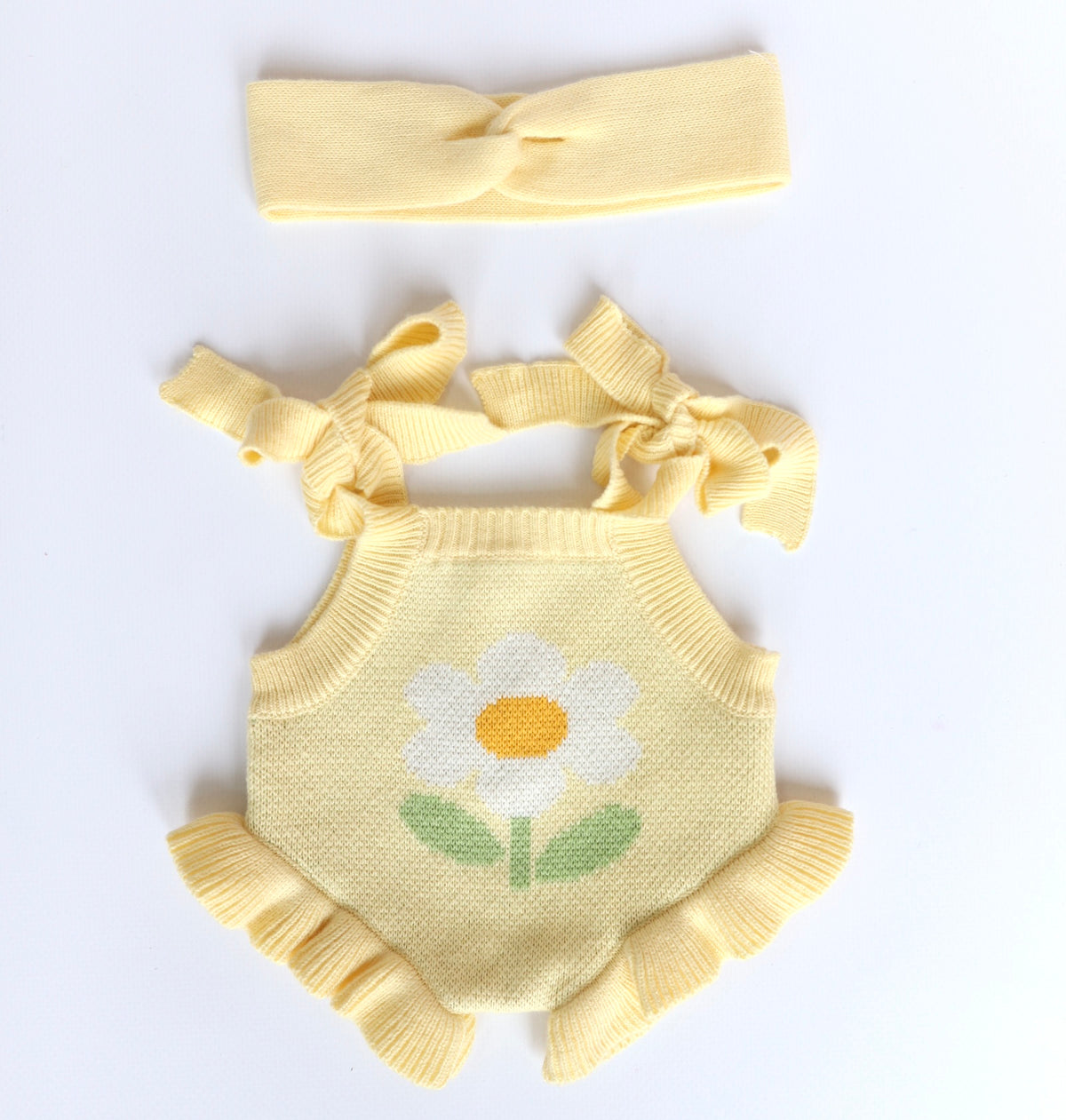 PRE ORDER Garden girls Doll buttercup yellow knitted Romper Dolls clothes - Fits 34-38cm Minikane Gordis, Mini Colettos, Miniland Dolls, Llorens dolls