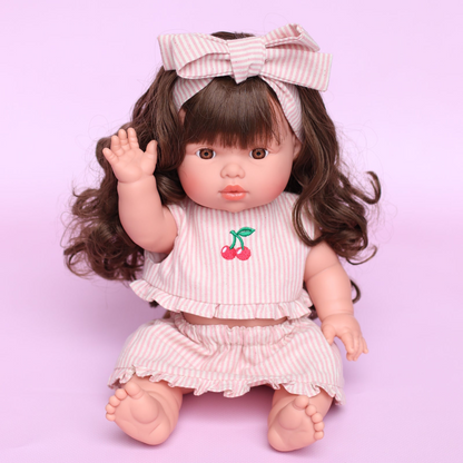 PRE ORDER Vintage Pink & Ivory Frilled Three-Piece Set with Cherry 🍒 Embroidery
