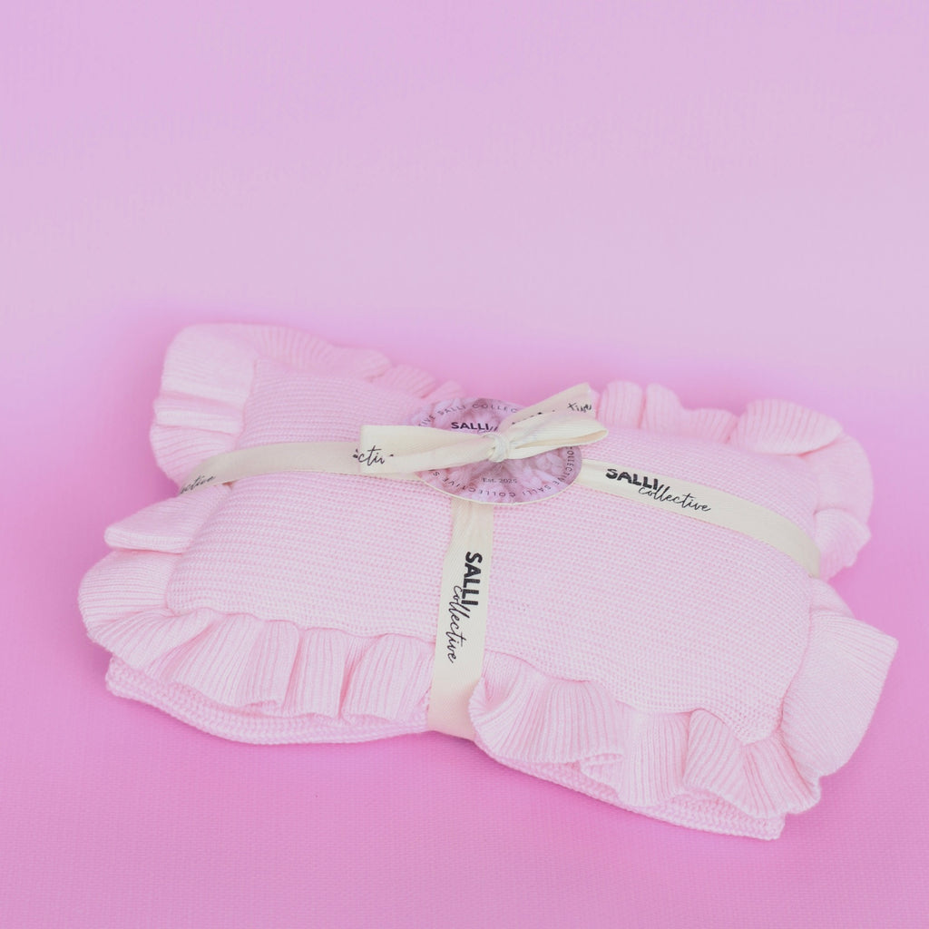 IN STOCK Pink frilled doll blanket + Pillow set