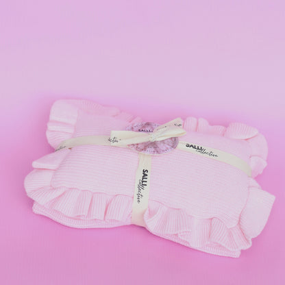 Powder Pink frilled doll Blanket + Pillow set