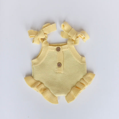 PRE ORDER Garden girls Doll buttercup yellow knitted Romper Dolls clothes - Fits 34-38cm Minikane Gordis, Mini Colettos, Miniland Dolls, Llorens dolls