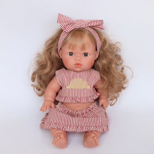 PRE ORDER PRE ORDER 3-piece set in Croissant vintage Red Ivory pinstripe Coming late June 2026