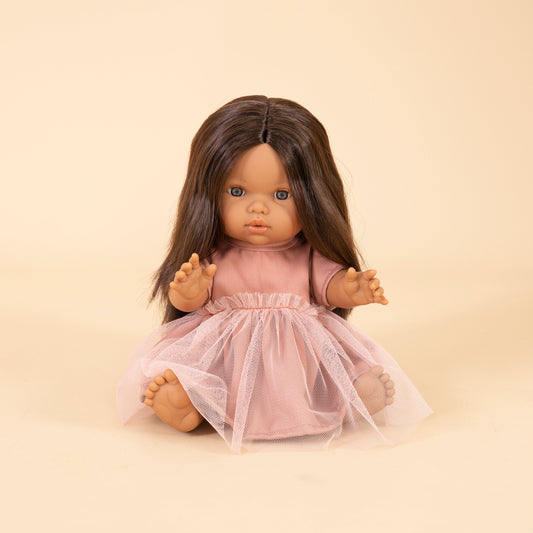 LLORENS DOLL Mini Colettos –  Llorens Mini Colette Isabel Girl Doll 34cm with Long Brown Hair | Spanish Doll Australia