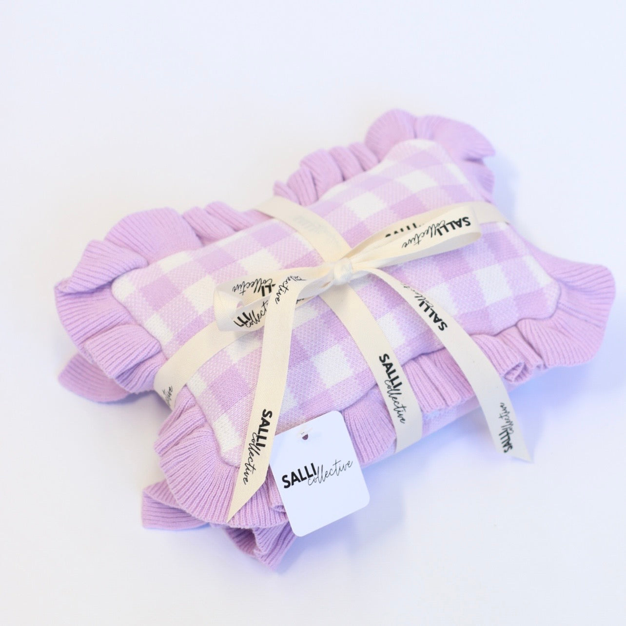 IN STOCK Frilled Purple Gingham doll Blanket + Pillow set