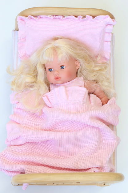 Powder Pink frilled doll Blanket + Pillow set
