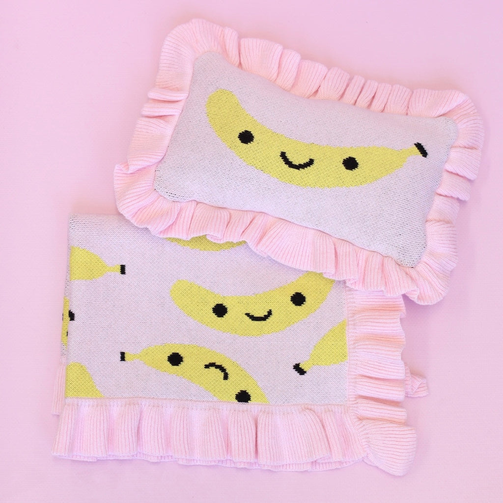 IN STOCK frilled Smilie Banana doll Blanket + Pillow set