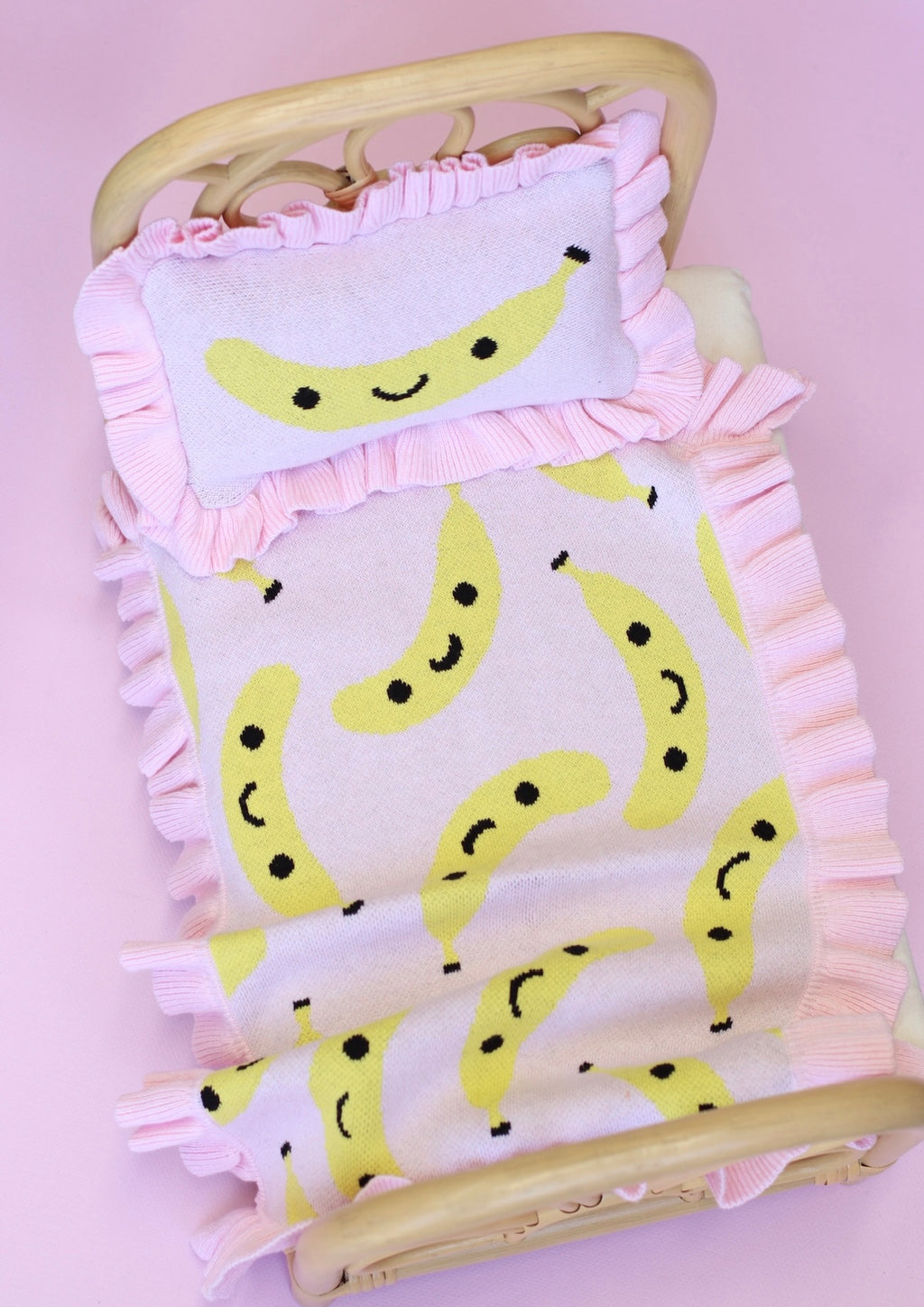 IN STOCK frilled Smilie Banana doll Blanket + Pillow set