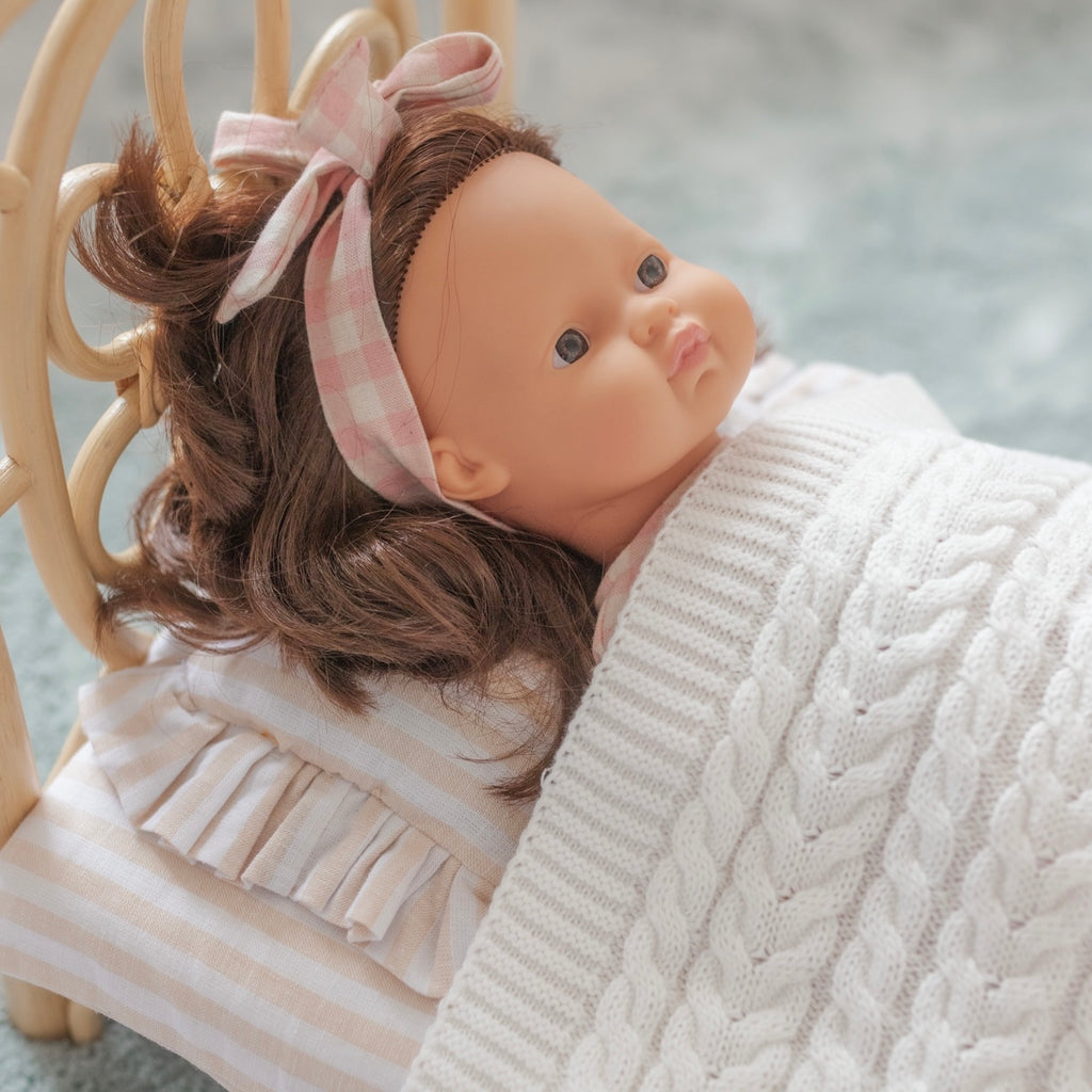 IN STOCK Cream Luxe Cable Knit Doll Blanket