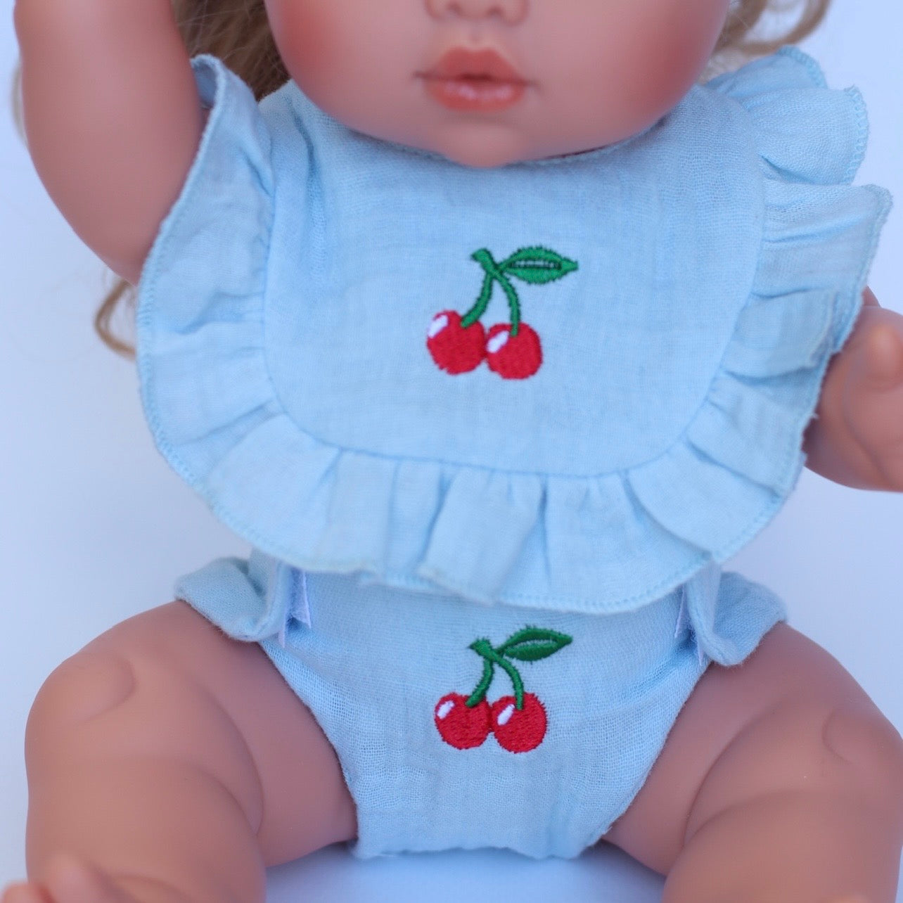 Cherry Frilled Bib & Diaper Doll Set 🍒