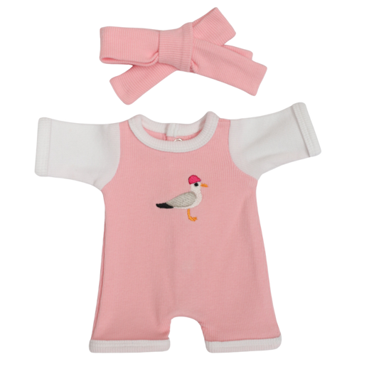 PRE ORDER Pink Chippy Thief Doll Romper + Bow set - Fits 34-38cm Minikane Gordis, Mini Colettos, Miniland Dolls, Llorens dolls