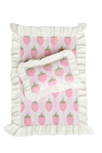 Strawberry frilled doll Blanket + Pillow set