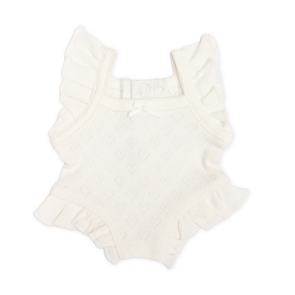 PRE ORDER White heart pointelle heart Playsuit - Fits 34-38cm Minikane Gordis, Mini Colettos, Miniland Dolls, Llorens dolls