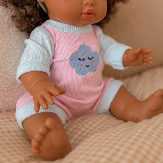 Dolls Sweet Dreams cloud Romper + Bow set Fits 34-38cm Minikane Gordis, Mini Colettos, Llorens dolls