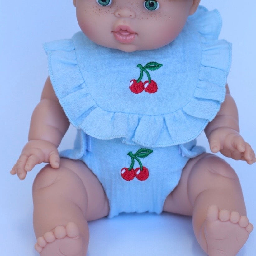 Cherry Frilled Bib & Diaper Doll Set 🍒