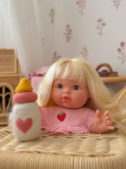 🍓 Strawberry Frilled Bib & Diaper Doll Set - Fits 34-38cm Minikane Gordis, Mini Colettos, Llorens dolls
