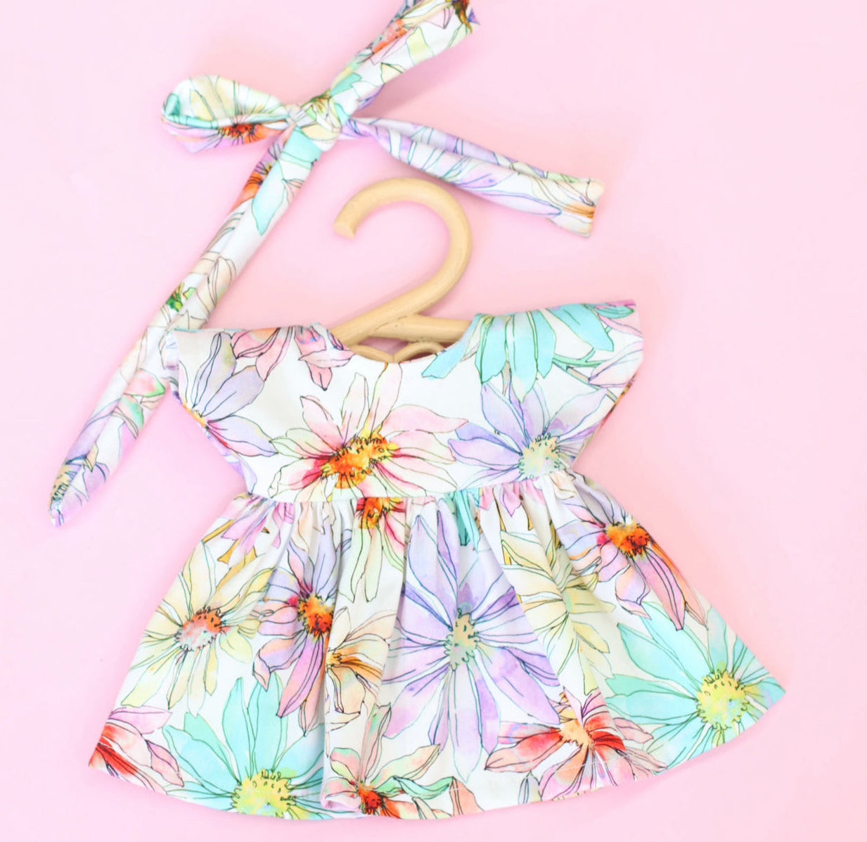 Chloe dress + Head wrap in Rainbow Daisies