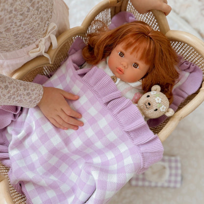 Frilled Purple Gingham doll Blanket + Pillow set