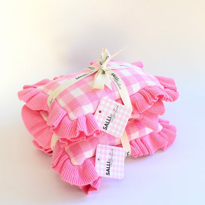 Frilled tulip Pink Gingham doll Blanket + Pillow set (Copy)