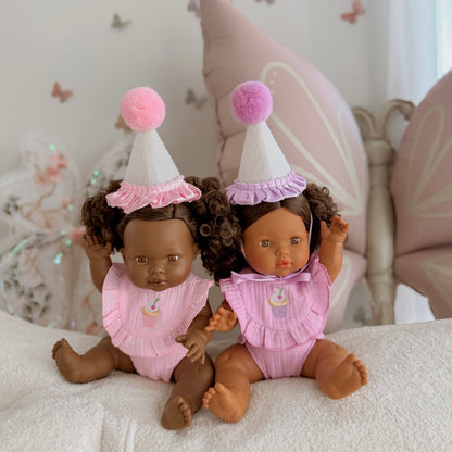 PRE ORDER Pink Birthday Cupcake Bib & Diaper Doll Set - Fits 34-38cm Minikane Gordis, Mini Colettos, Llorens dolls party set (Copy)
