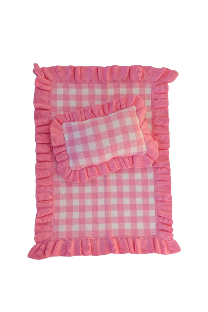 Frilled tulip Pink Gingham doll Blanket + Pillow set (Copy)