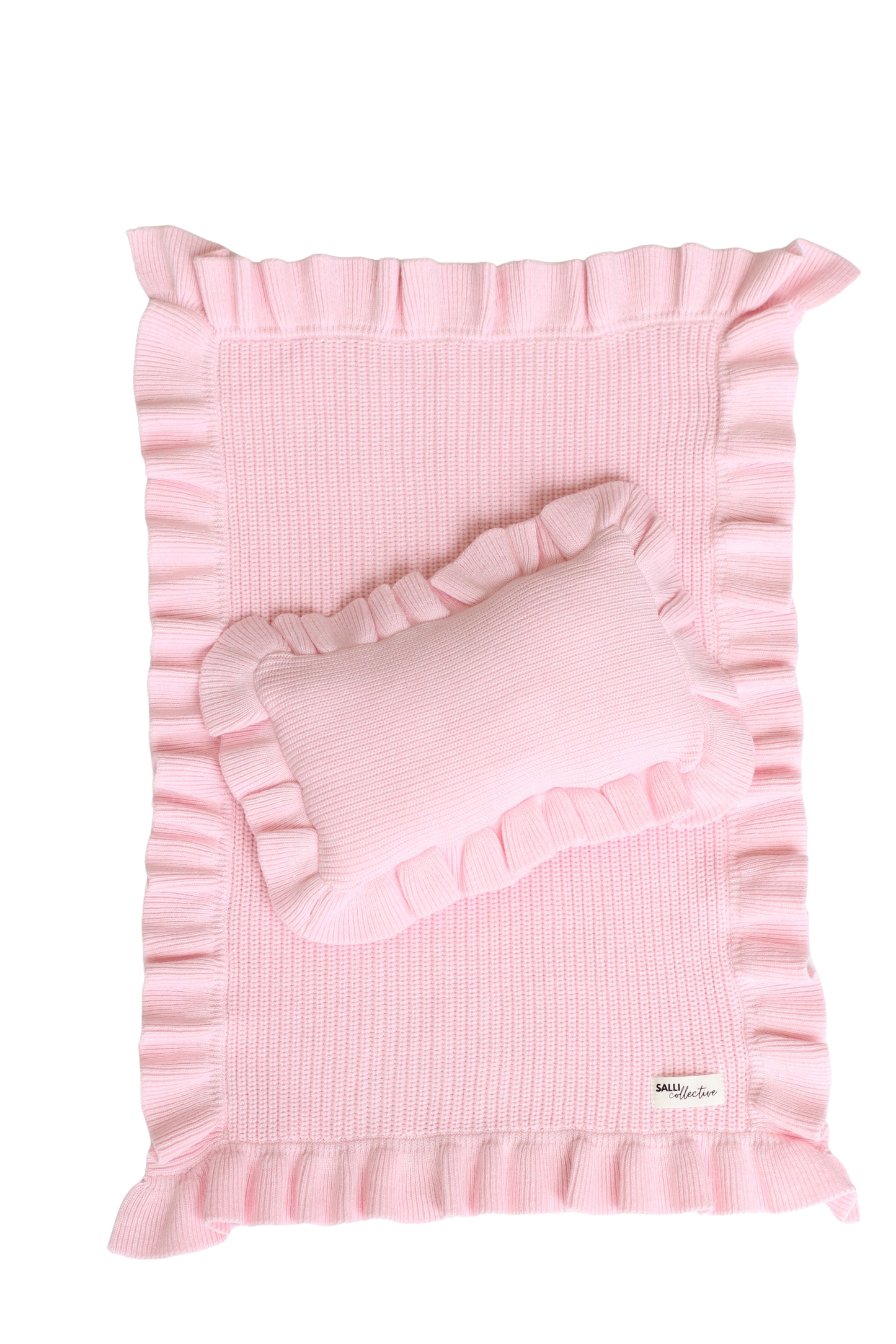 Powder Pink frilled doll Blanket + Pillow set
