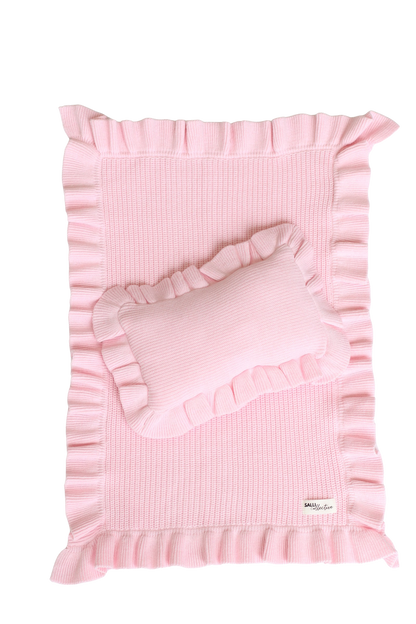 Powder Pink frilled doll Blanket + Pillow set