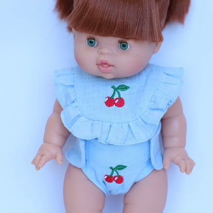 Cherry Frilled Bib & Diaper Doll Set 🍒