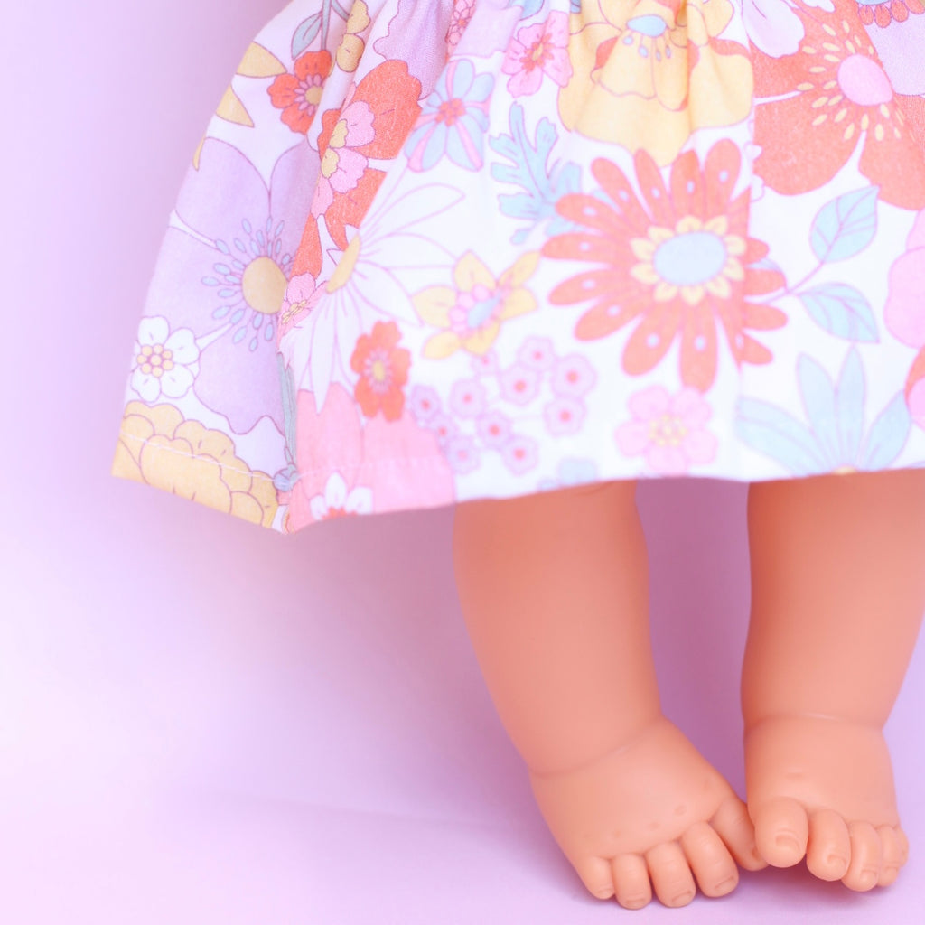 Lined bodice dress + Head wrap in Vintage petal garden