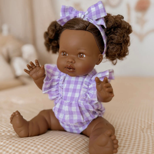 PRE ORDER Lilac Gingham frill romper set + Bow