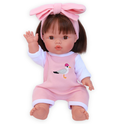 PRE ORDER Pink Chippy Thief Doll Romper + Bow set - Fits 34-38cm Minikane Gordis, Mini Colettos, Miniland Dolls, Llorens dolls
